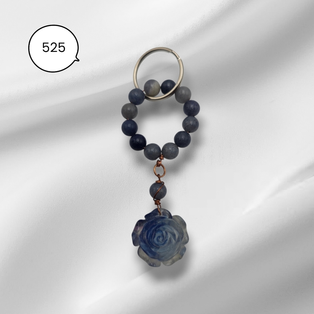 Handmade Navy Rose Keychain – Matte Beads & Floral Drop